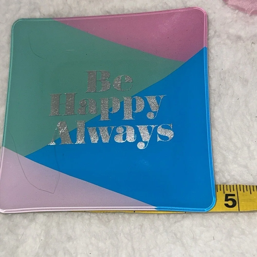 Fringe Studio Be Happy Always Glass Trinket Tray Color Block Silver Glitter Dish